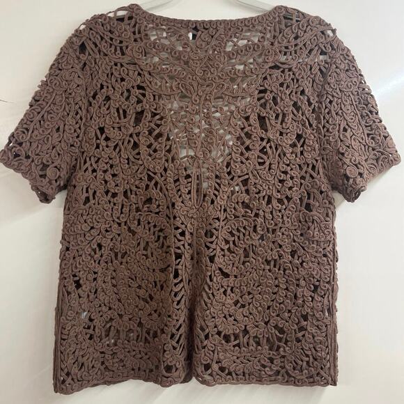 Alfred Dunner Tie Front Cardigan Open Knit Sweater Small Short Sleeve Knit Loop - Picture 2 of 7